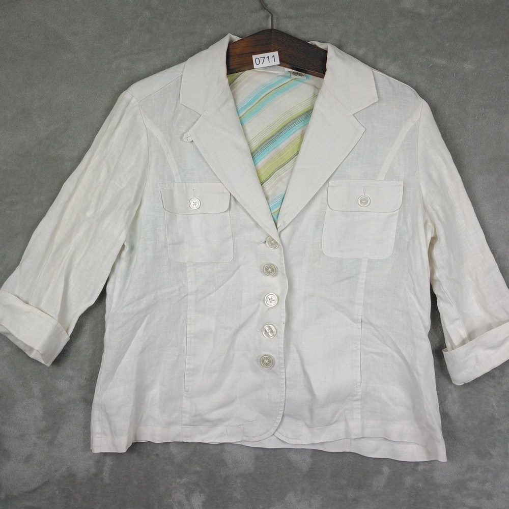 Duck Head Linen Blazer Women XL White Button Front Pockets Coastal Summer Boho